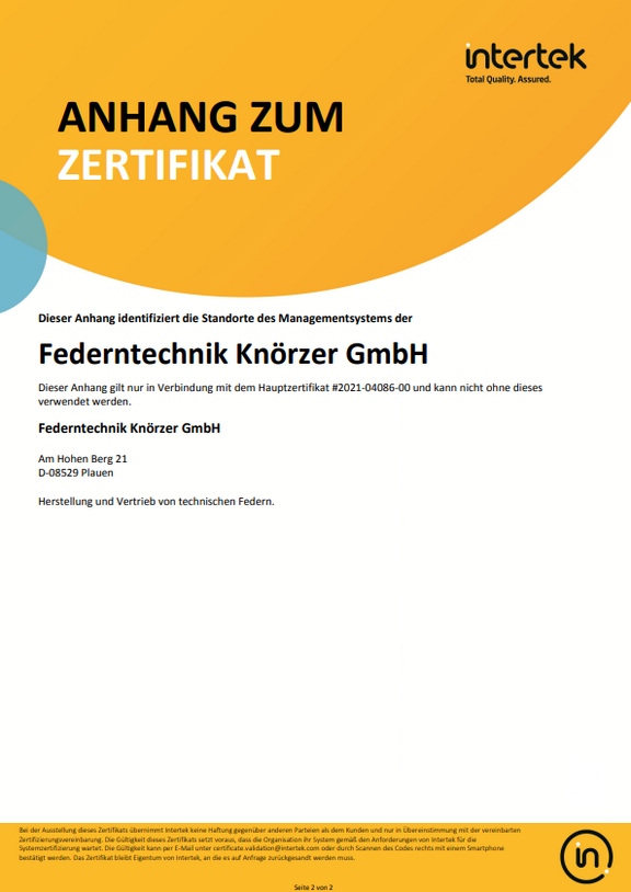 Federntechnik Knörzer - QS-Zertifikat Seite 2